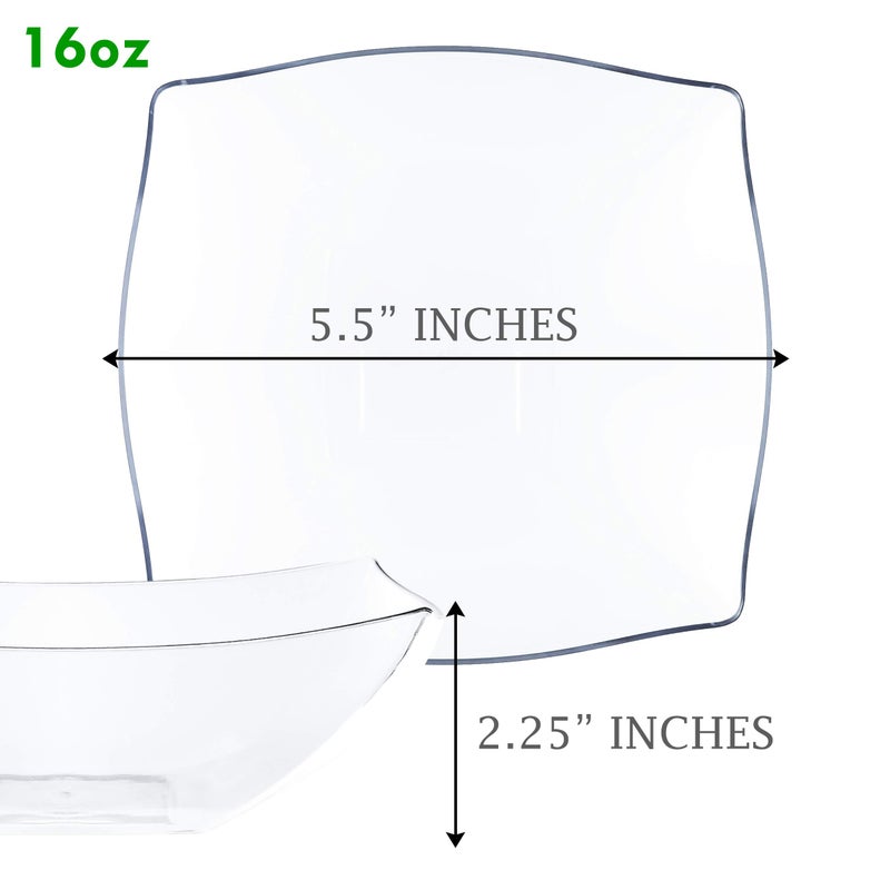 PLASTICPRO Disposable Square Serving Bowls, Party Snack or Salad Bowl, Plastic Clear or White Pack of 4 (16 OUNCE, Clear) - Image 2